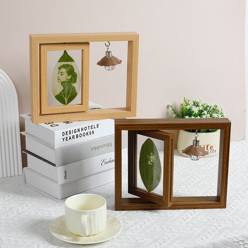 Leaf Carving Photo Frame with Light and Rotation Function